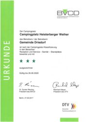 3 Sterne Campingplatz Heisterberger Weiher bis 2020 zuerkannt