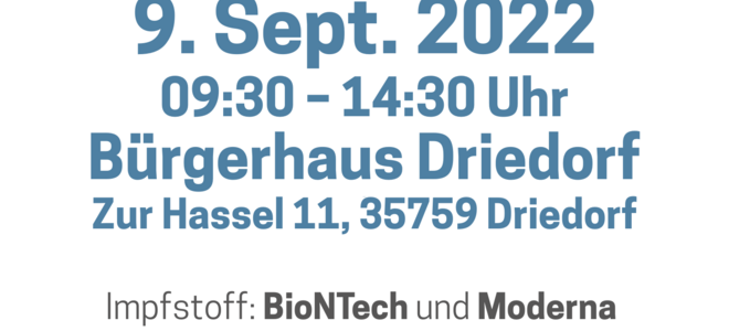 Mobiles Impfen am 09.09.2022 ab 09:30 Uhr im Bürgerhaus Driedorf